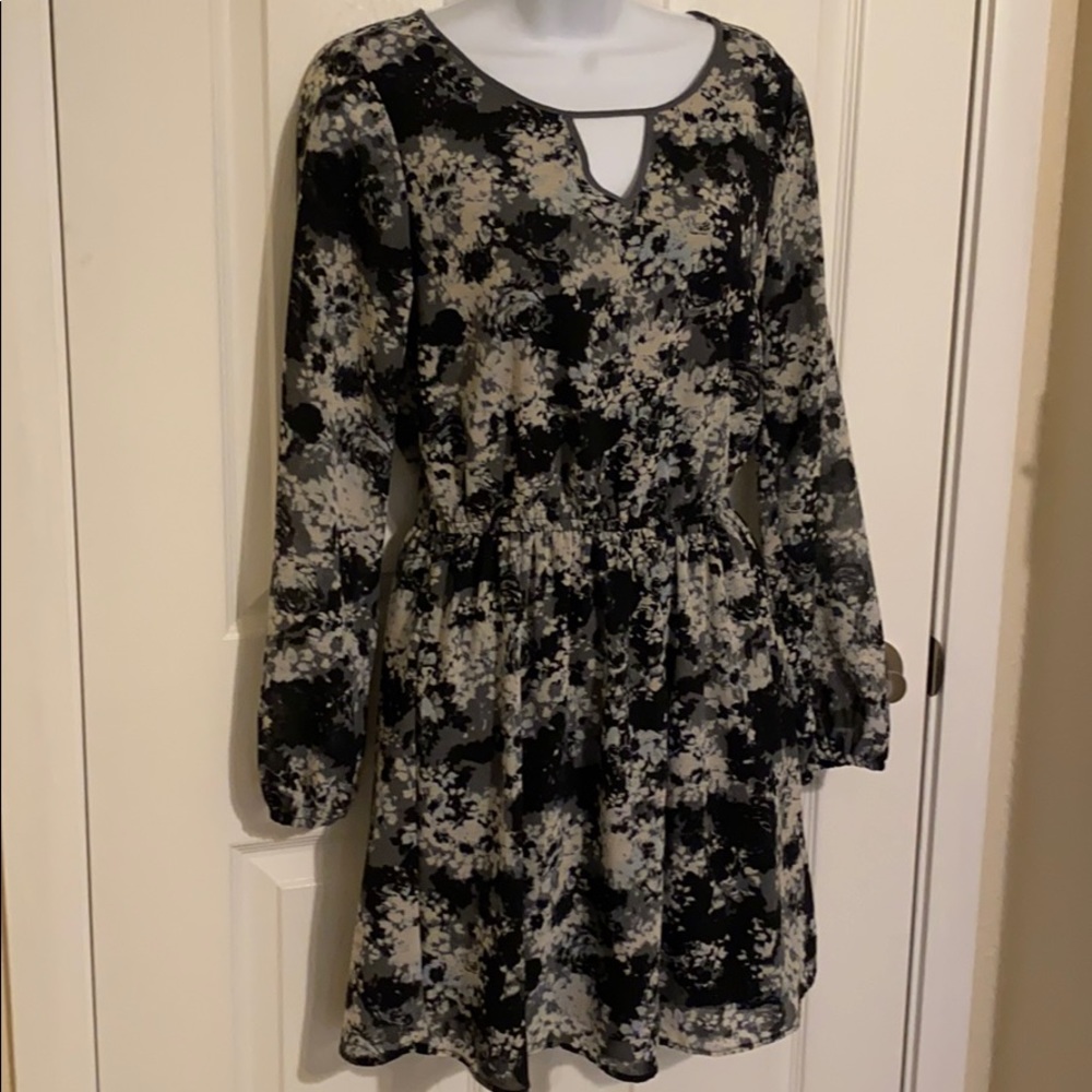 Black, Cream, & Blue Floral Dress